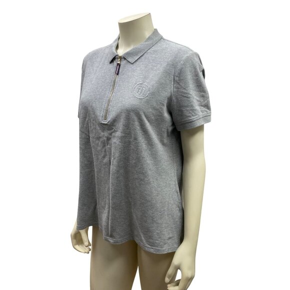 Tommy Hilfiger Womens Gray Polo Shirt With Quarter-Zip & Embroidered Logo L/G - Picture 1 of 6